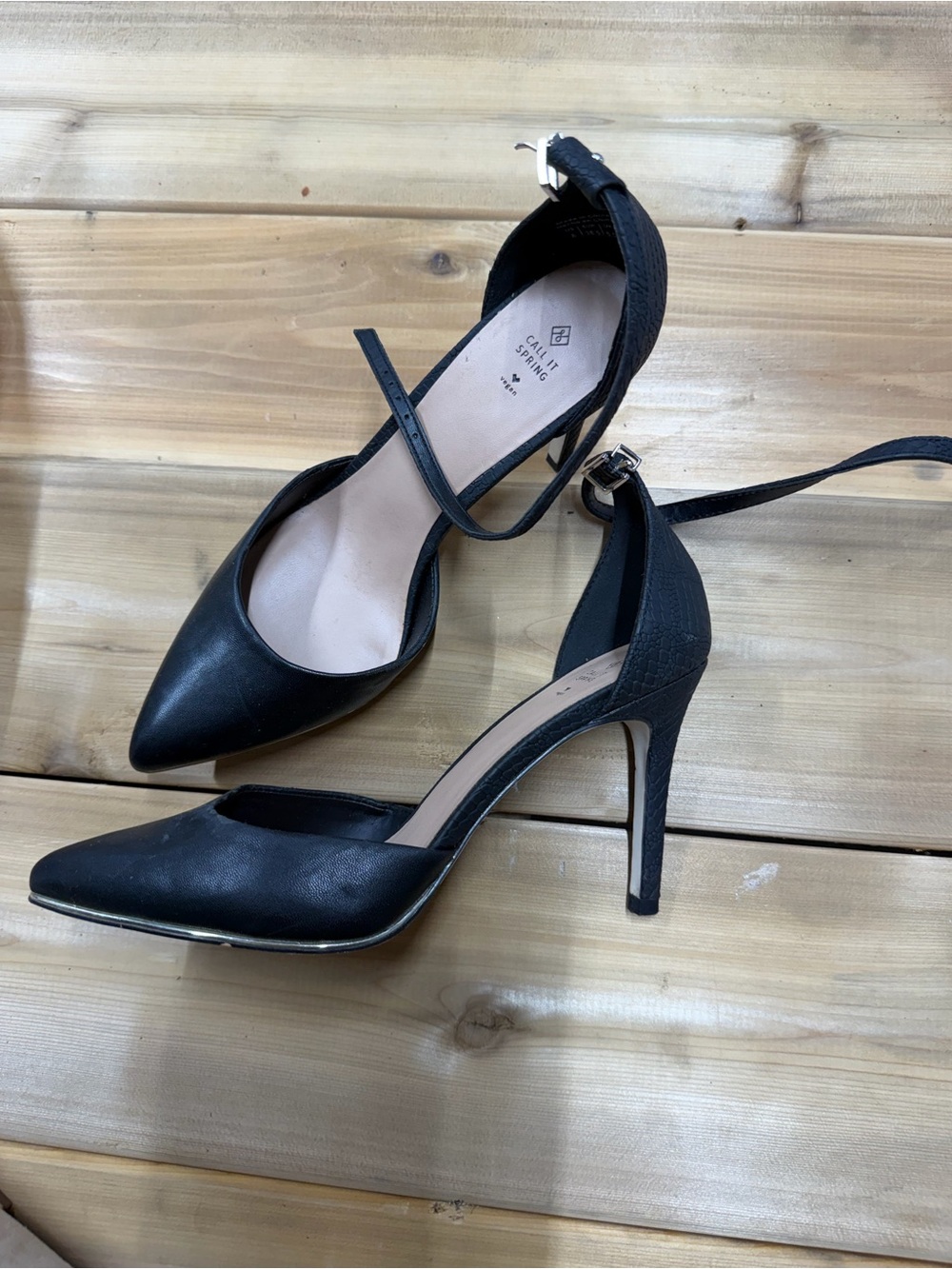 Black Pointed-Toe Ankle-Strap Heels - Calvin Klein